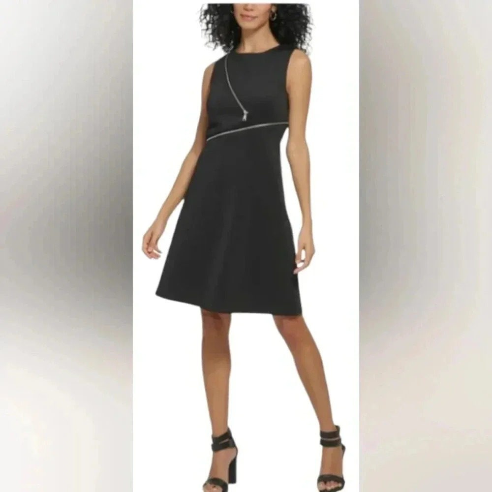 DKNY NWT Dress Fit & Flare Sleeveless Zipper Black Midi Size 8